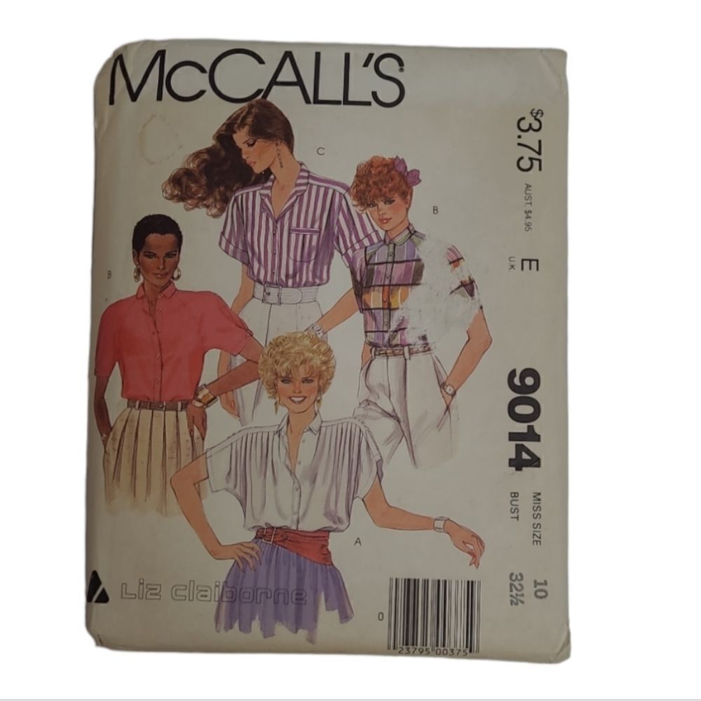 VINTAGE 80s Liz Claiborne McCall's blouses sewing pattern 9014‎ size 10